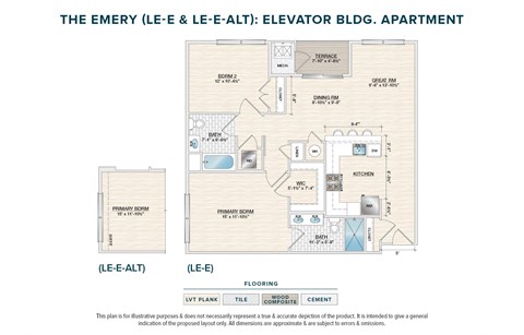 Floor plan for 2 beds, 2 baths, 1073 sqft